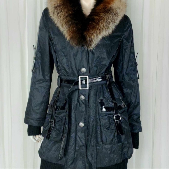 Danier patent leather trim fox fur collar fall jacket - Picture 10 of 12
